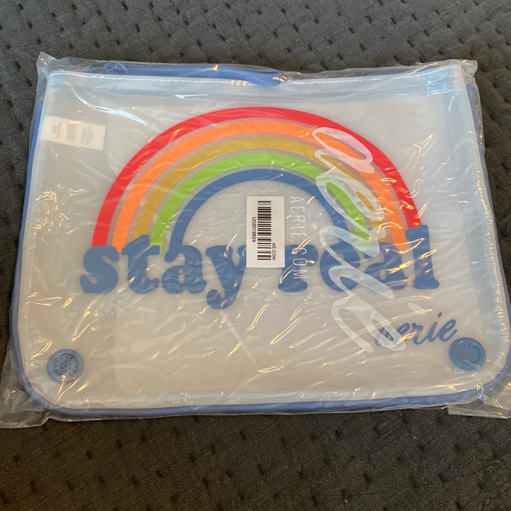 Aerie "Stay Real" Rainbow Vented Wet Swimwear Bag Pool Gym Beach Travel Bag